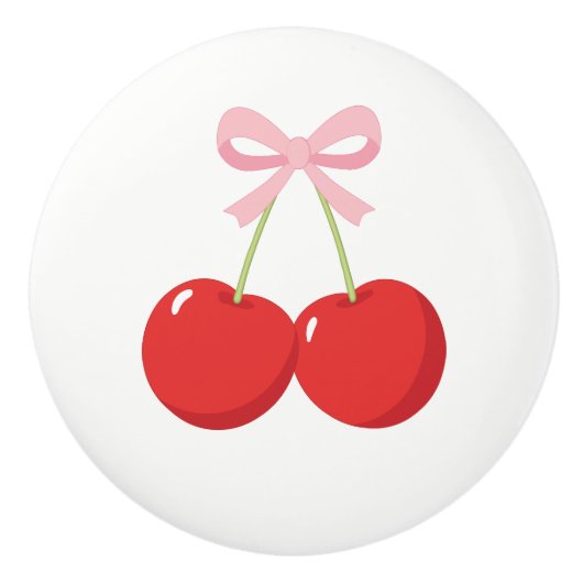 レッドさくらんぼとピンクボウコケットコテージシック セラミックノブ (正面)