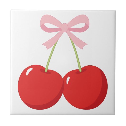 レッドさくらんぼとピンクボウコケットコテージシック タイル (正面)