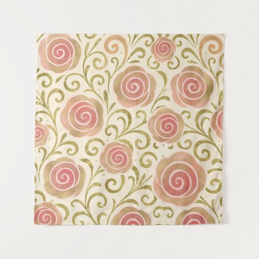 レッドさくらんぼとピンクボウコケットコテージシック タペストリー (正面)