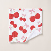 レッドさくらんぼとピンクボウコケットコテージシック バスタオルセット (ウォッシュタオル)