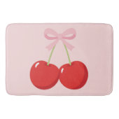 レッドさくらんぼとピンクボウコケットコテージシック バスマット (正面)
