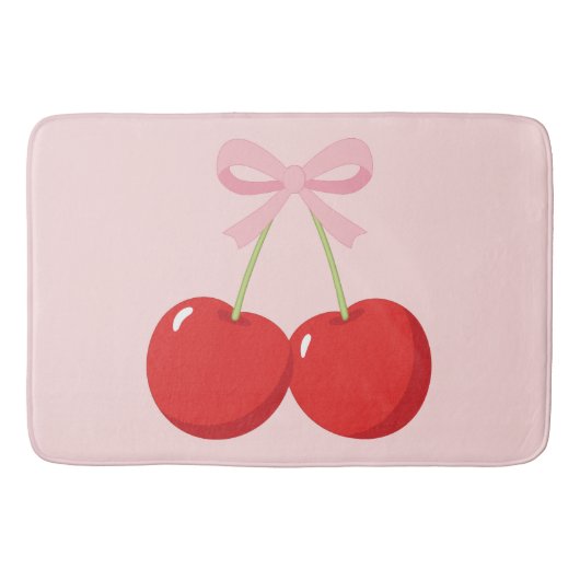レッドさくらんぼとピンクボウコケットコテージシック バスマット (正面)