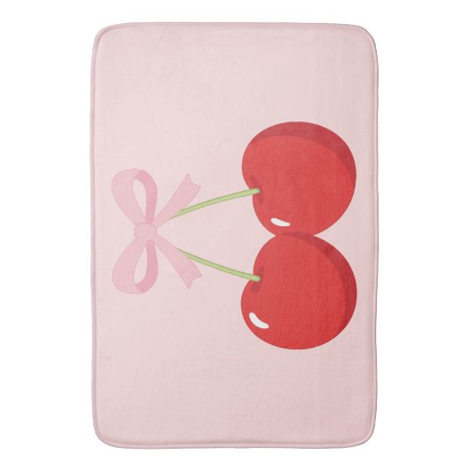 レッドさくらんぼとピンクボウコケットコテージシック バスマット (正面縦)