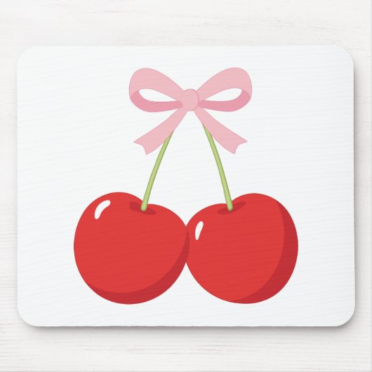 レッドさくらんぼとピンクボウコケットコテージシック マウスパッド (正面)
