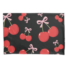 レッドさくらんぼとピンクボウコケットコテージシック 枕カバー