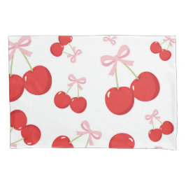 レッドさくらんぼとピンクボウコケットコテージシック 枕カバー
