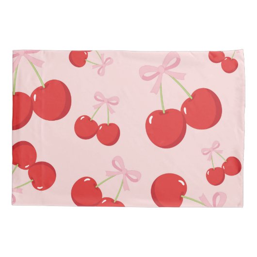 レッドさくらんぼとピンクボウコケットコテージシック 枕カバー (裏面)