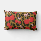 レッドさくらんぼとピンクボウコケットヒョウ柄 ランバークッション (裏面)