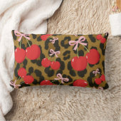 レッドさくらんぼとピンクボウコケットヒョウ柄 ランバークッション (ブランケット)