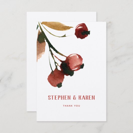 レッドさくらんぼエレガントなウェディングサンキューカード サンキューカード (正面/裏面)
