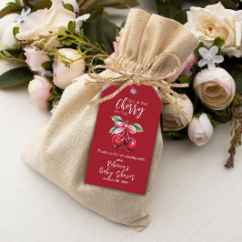 レッドさくらんぼオントップコケットピンクボウベビーシャワー ギフトタグ