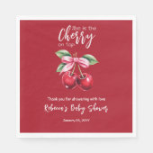 レッドさくらんぼオントップコケットピンクボウベビーシャワー スタンダードランチョンナプキン (正面)