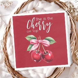 レッドさくらんぼオントップコケットピンクボウベビーシャワー スタンダードランチョンナプキン