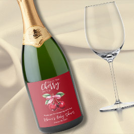 レッドさくらんぼオントップコケットピンクボウベビーシャワー スパークリングワインラベル