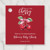 レッドさくらんぼオントップコケットピンクボウベビーシャワー フェイバータグ (正面)