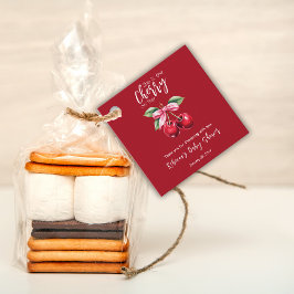 レッドさくらんぼオントップコケットピンクボウベビーシャワー フェイバータグ