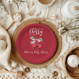 レッドさくらんぼオントップコケットピンクボウベビーシャワー ペーパープレート