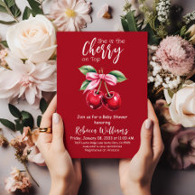 レッドさくらんぼオントップコケットピンクボウベビーシャワー
