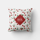 レッドさくらんぼグリーンリー&さくらんぼ花ズモノグラム クッション (正面)