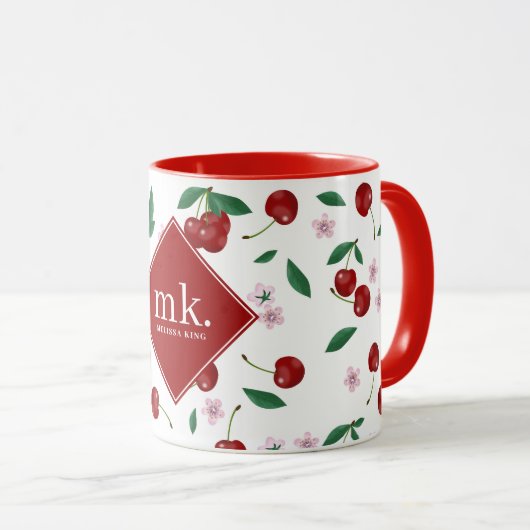 レッドさくらんぼグリーンリー&さくらんぼ花ズモノグラム マグカップ (正面右)