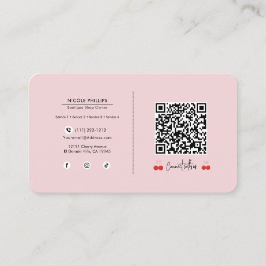 レッドさくらんぼズウィズピンクボウコケットブティック 名刺 (裏面)