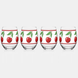 レッドさくらんぼデザイン ステムなしワイングラス