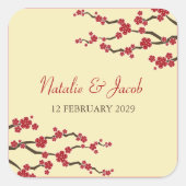 レッドさくらんぼフラムス桜アジア結婚式の引き出物 スクエアシール (正面)