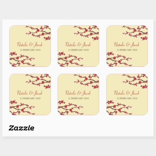 レッドさくらんぼフラムス桜アジア結婚式の引き出物 スクエアシール (シート)