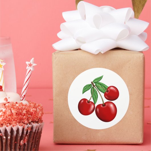レッドさくらんぼフルーツおもしろい ラウンドシール (パーティー)