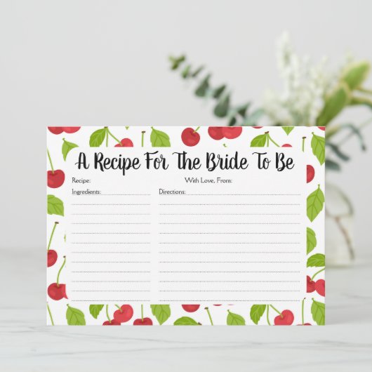 レッドさくらんぼブライダルシャワーレシピカード (スタンド正面)