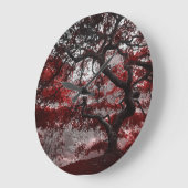 レッドさくらんぼブロッサムツリー ラージ壁時計 (傾斜)