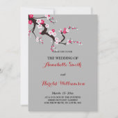 レッドさくらんぼブロッサムピンクホワイトフローラ結婚ズカード 招待状 (正面)