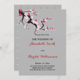 レッドさくらんぼブロッサムピンクホワイトフローラ結婚ズカード 招待状