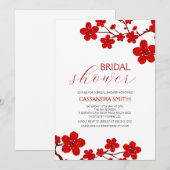 レッドさくらんぼブロッサムフローラブライダルシャワー 招待状 (正面/裏面)