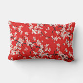 レッドさくらんぼブロッサムフローラ |黒 |名前をカスタムする ランバークッション (裏面)