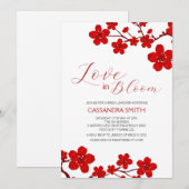 レッドさくらんぼブロッサムラブイン開花ブライダルシャワー 招待状 (正面/裏面)