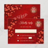 レッドさくらんぼブロッサム中国のRSVP結婚 招待状 (正面/裏面)