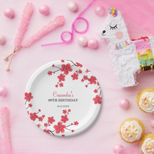 レッドさくらんぼブロッサム桜素朴フローラ誕生日 ペーパープレート (パーティー)