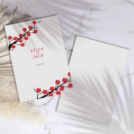 レッドさくらんぼブロッサム結婚テーマのサンキューカード サンキューカード