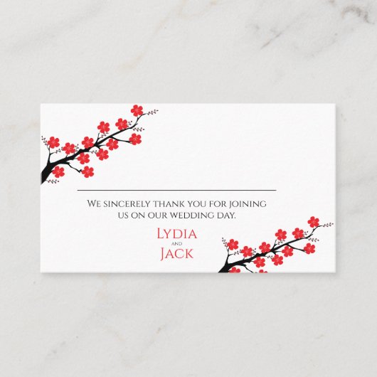 レッドさくらんぼブロッサム結婚テーマの座席表 プレイスカード (正面)