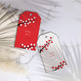 レッドさくらんぼブロッサム結婚テーマ ギフトタグ