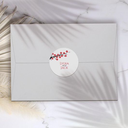 レッドさくらんぼブロッサム結婚テーマ ラウンドシール