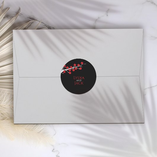 レッドさくらんぼブロッサム結婚テーマ ラウンドシール