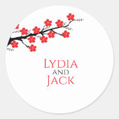 レッドさくらんぼブロッサム結婚テーマ ラウンドシール (正面)