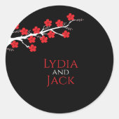 レッドさくらんぼブロッサム結婚テーマ ラウンドシール (正面)