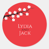 レッドさくらんぼブロッサム結婚テーマ ラウンドシール (正面)