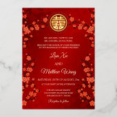 レッドさくらんぼブロッサム |中国の結婚式招待状 箔招待状 (正面)