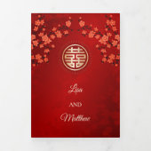 レッドさくらんぼブロッサム |写真中国の結婚の 三つ折り招待状 (カバー)