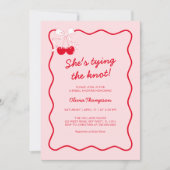 レッドさくらんぼボウタイイングザノットブライダルシャワー 招待状 (正面)