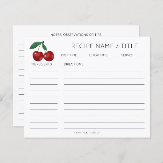 レッドさくらんぼモダンミニマルレシピカード (正面/裏面)